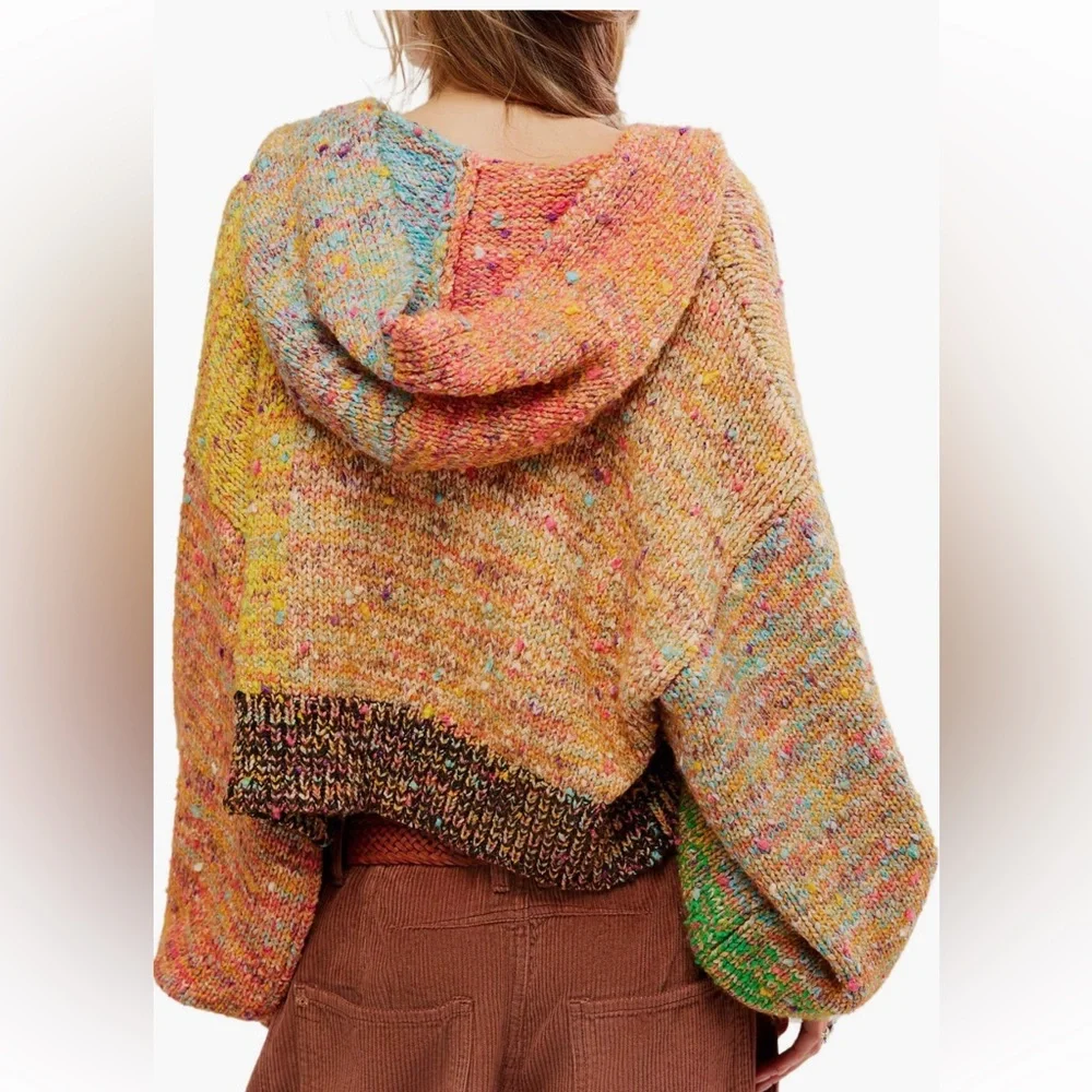 Free People Vibe Check Rainbow Multicolor Hoodie. Hooded knit cardigan. Small - Picture 10 of 10